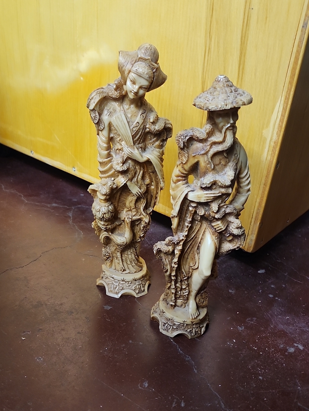 Beige Ceramic Oriental Figurine Set - Home Art